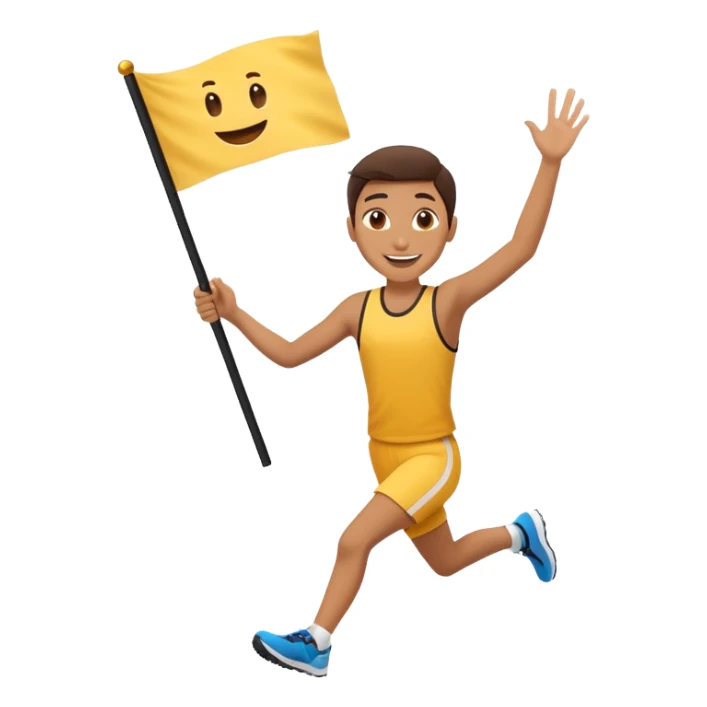 happy runner waving a flag that says 'emojiland’ sticker