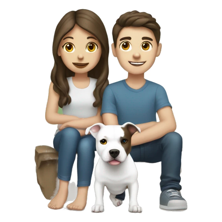 brunette girl and boy with a white pitbull ￼ sticker