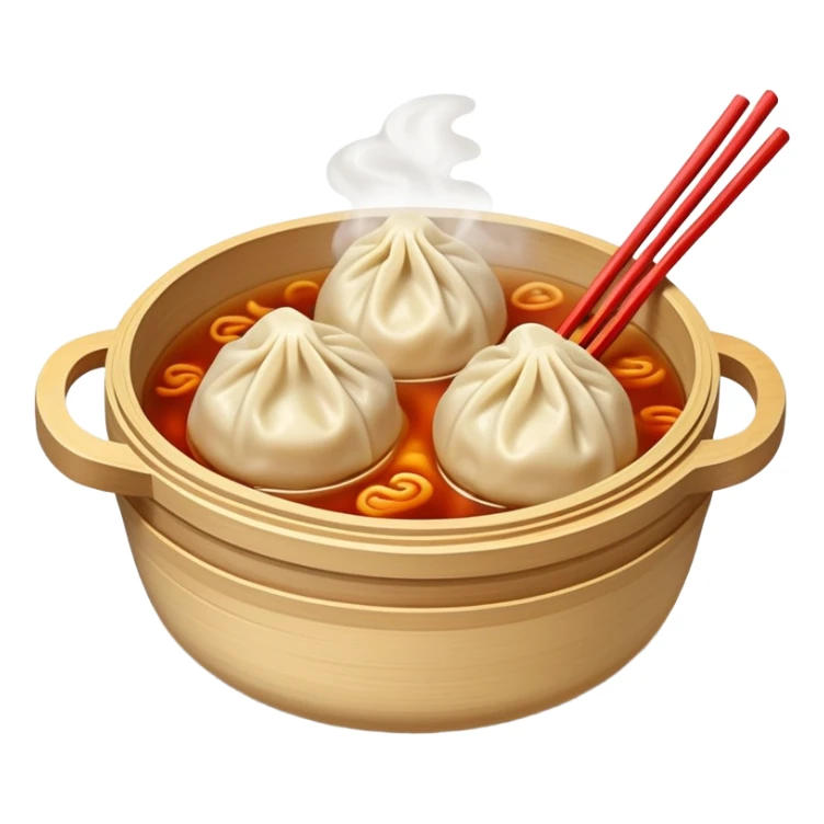 Xiaolongbao soup dumplings, steaming Chinese food, simple emoji style sticker
