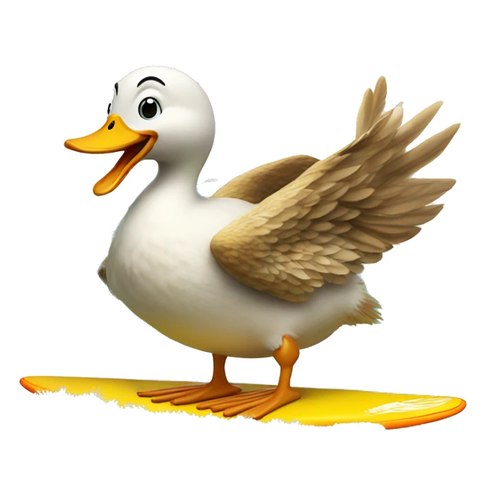 Duck dressed as a chicken ride a wave on a surfboard  sticker