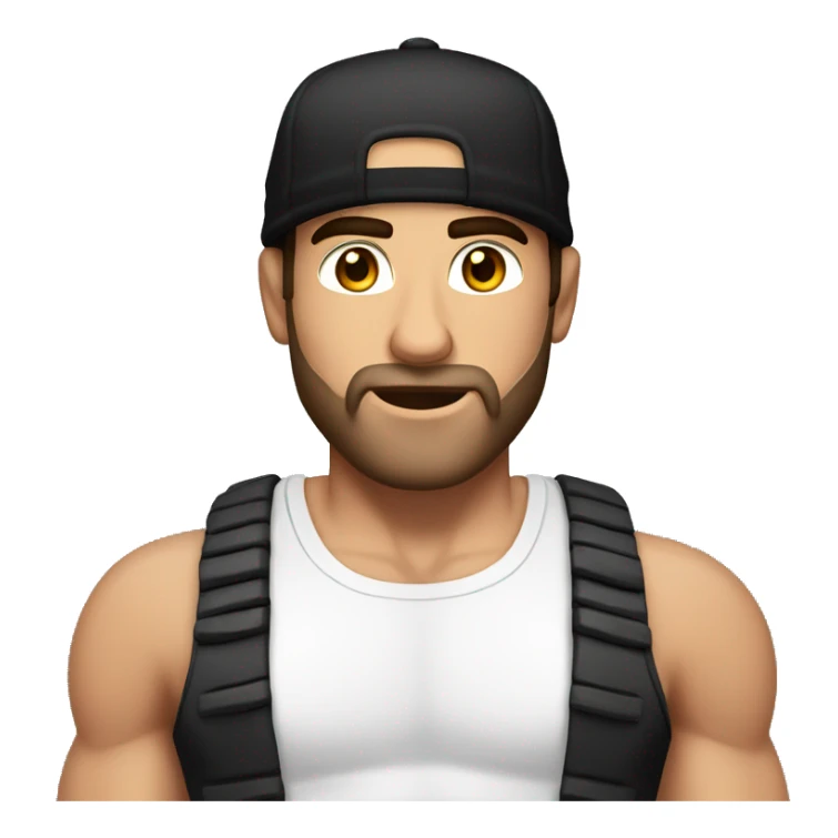 Muscular Alex Hormozi with a black cap and a white tank top sticker