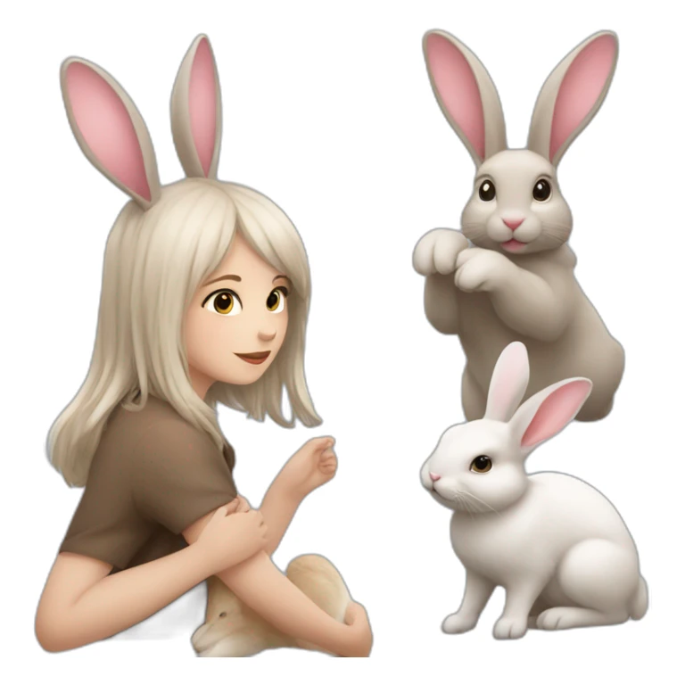 girl and mini rabbits, with harts  sticker