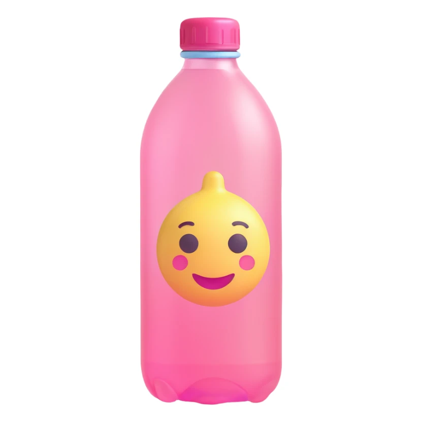 pastel pink bottle of water, soft and rounded, 3d emoji style sticker