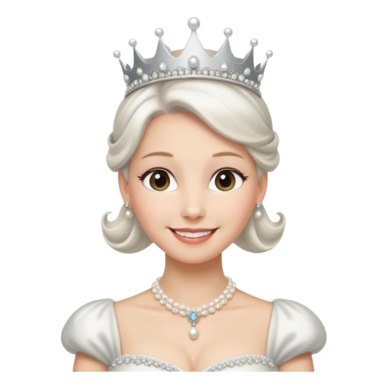 Queen with white bun hair – silver tiara, pearl necklace, elegant gown sticker