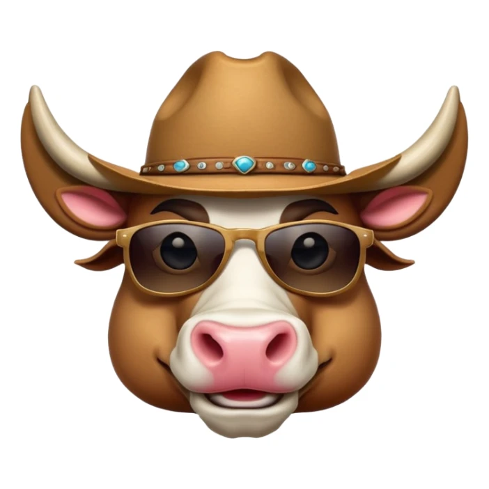 friendly anthropomorphised bull head wearing sunglasses and a cowboy hat sticker