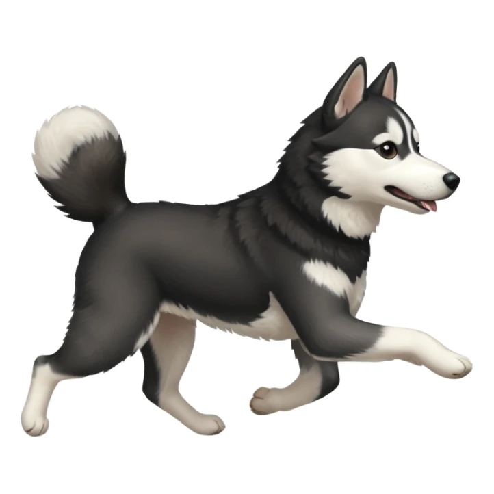 a black and white husky dog running towards the left facing left side profile sticker