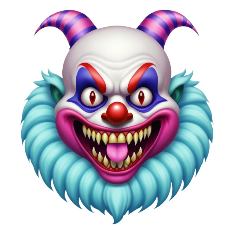 A colorful yet terrifying hybrid of a clown and a beast, with razor-sharp teeth and toxic cotton candy fur, venomous carnival beast sticker