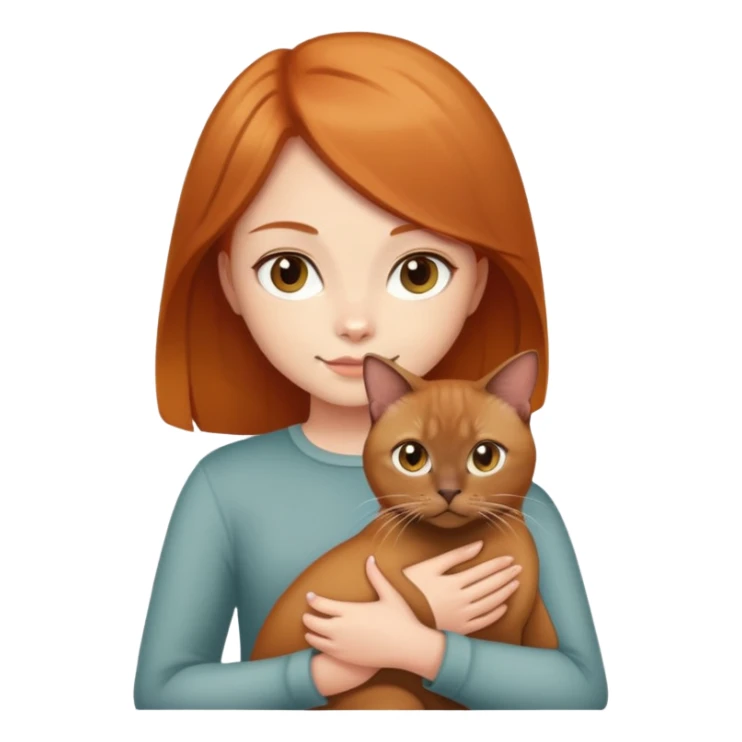 Ginger hair girl holding brown Burmese cat  sticker