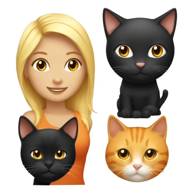 An orange cat and a black cat with a blonde hair female sticker