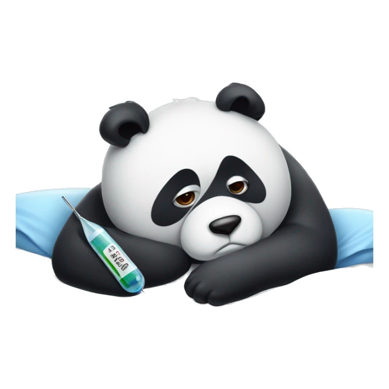 Sad Panda with fever Thermometer in mouth laying in bed sticker