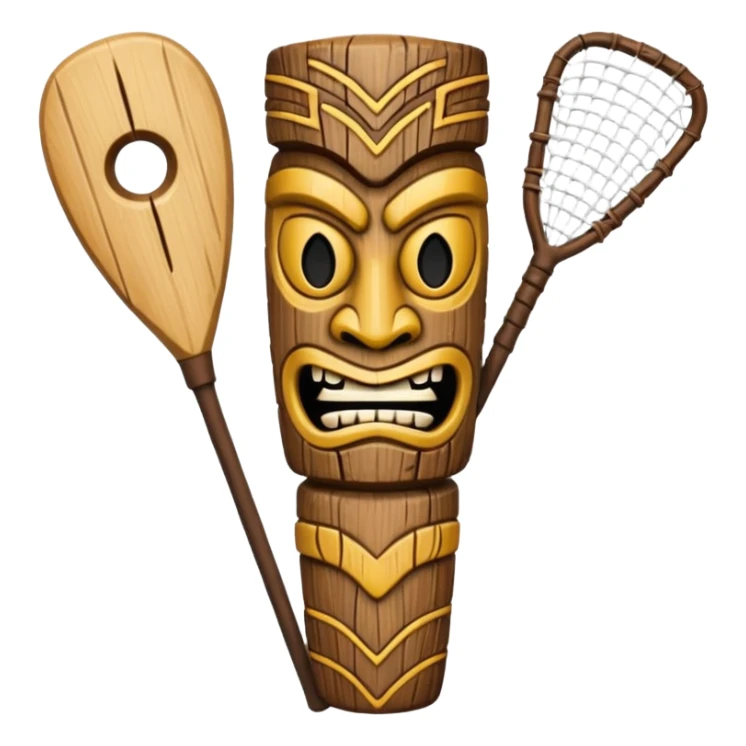 wooden tiki with lacrosse stick sticker