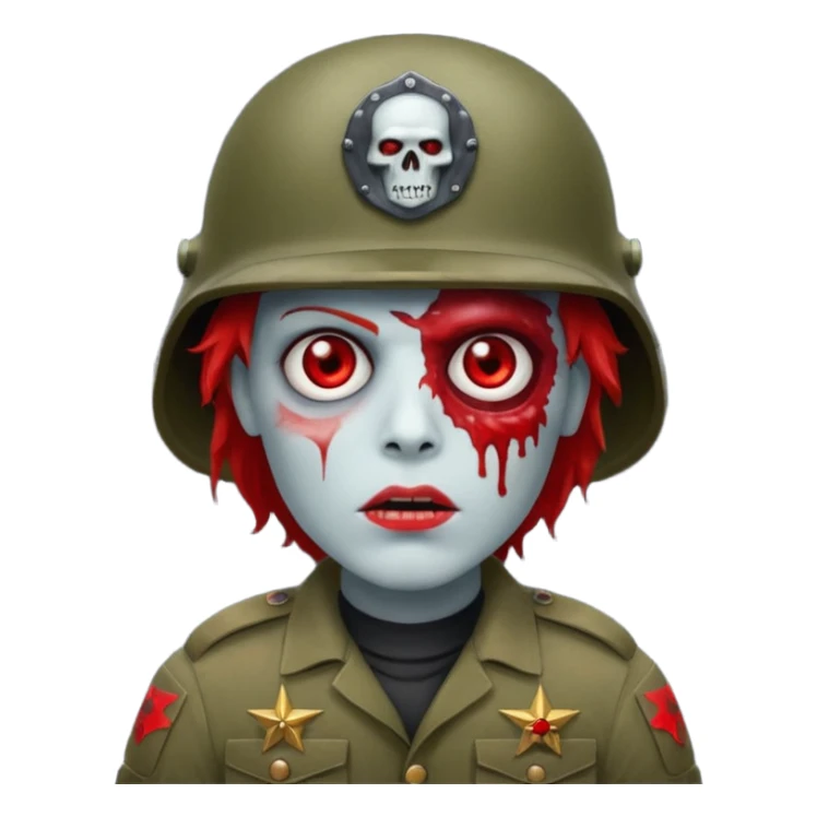 A red zombie with a military helmet sticker