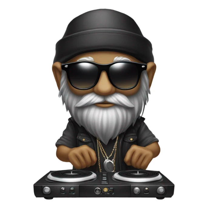 Vibey Dj gnome wih sunglasses ad turntables wearing black sticker
