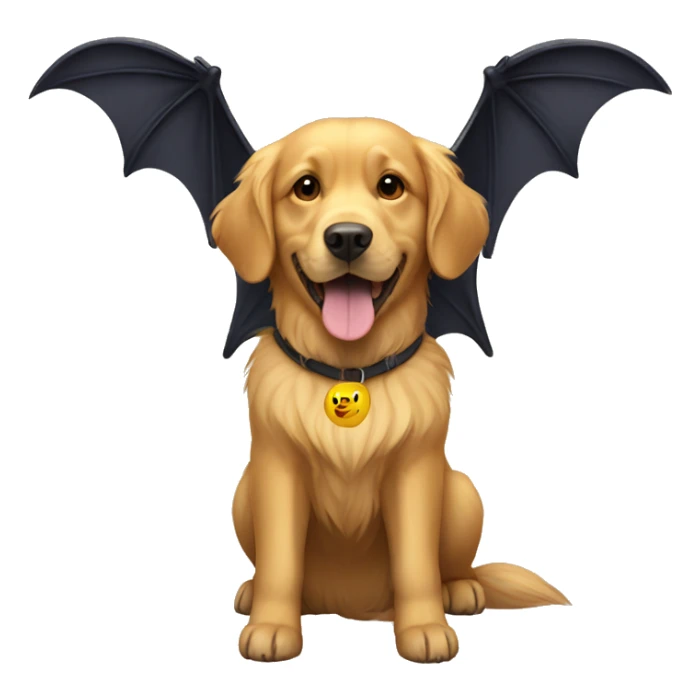Golden retriever wearing a pair of bat wings sticker