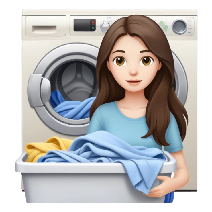 beautiful pale brunette girl with long hair doing laundry  sticker