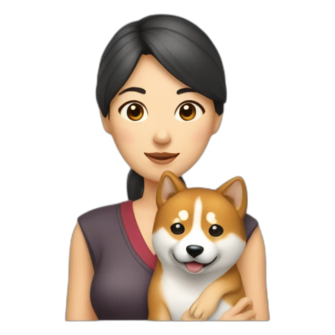 Chinese woman holding a Shiba inu sticker