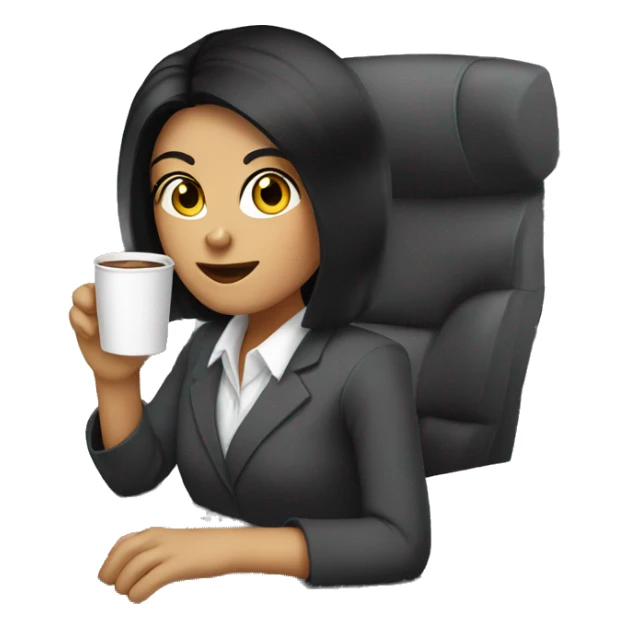 Secretary black hair computer and drinking coffee sticker