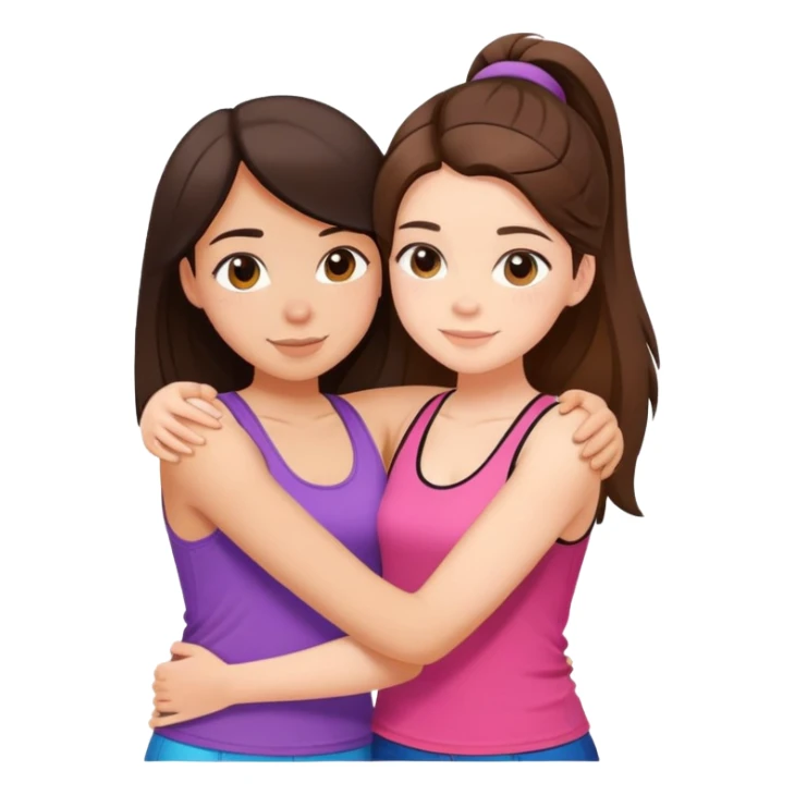 Two cute girl besties, one brunette, beautiful, hugging. Wearing different colored tank tops. They are average sized sticker