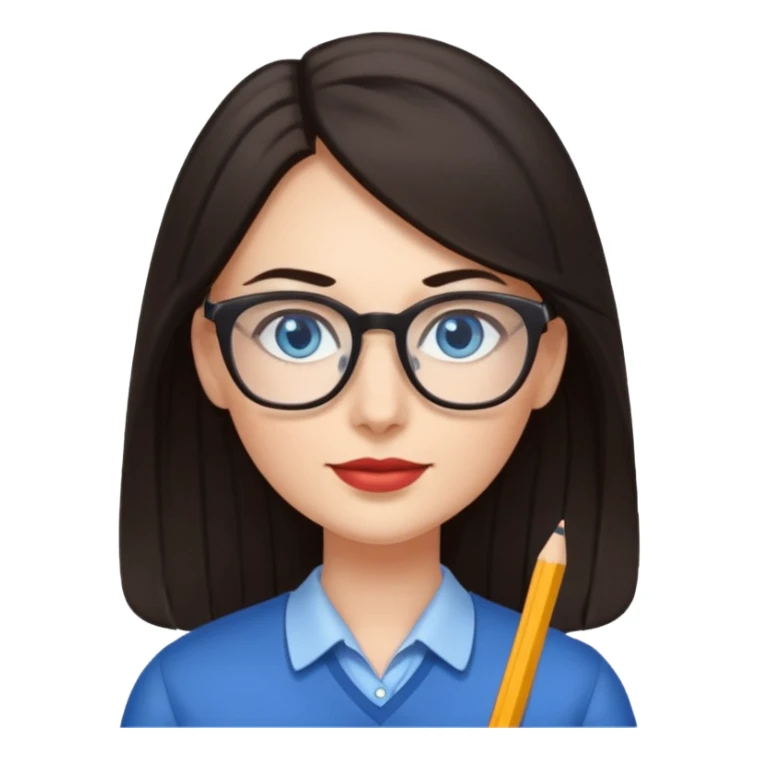 long dark hair, blue eyes, glasses teacher female sticker