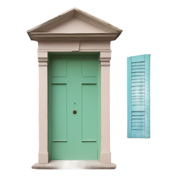 with green shutters and light blue door pink 19th century villa  sticker