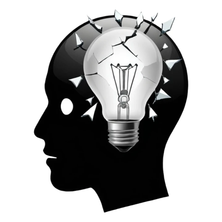 silhouette of a head with a broken light bulb inside sticker