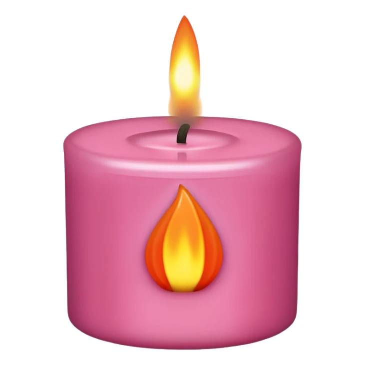 Draw a pink, Pixar-style candle with a flame. The candle should be visible from the front and top. sticker