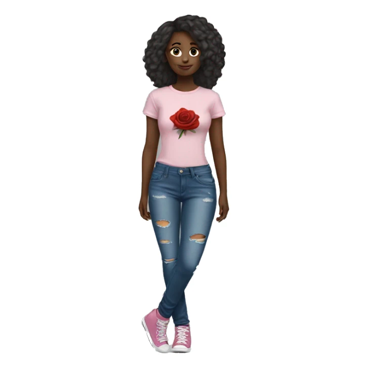 girl full body jeans tshirt rose sticker