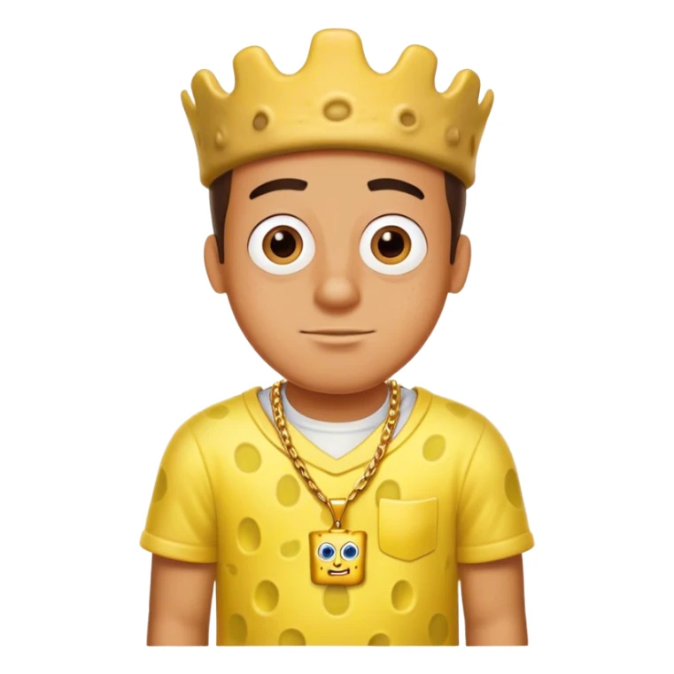 Gino wearing a SpongeBob shirt with a gold necklace sticker