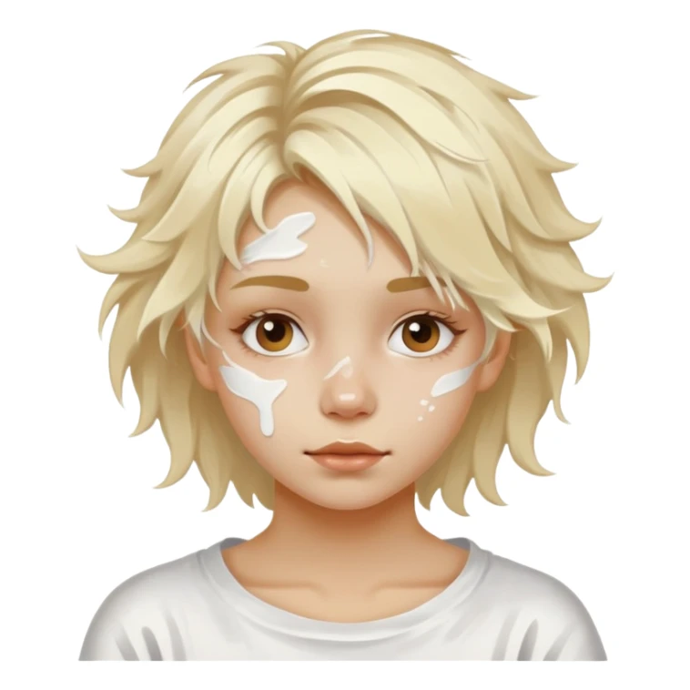 Girl with white paint on face with blnd messy air sticker