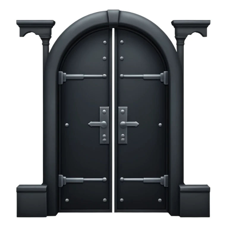 iOS emoji, minimal dark gate, sealed door, flat design sticker