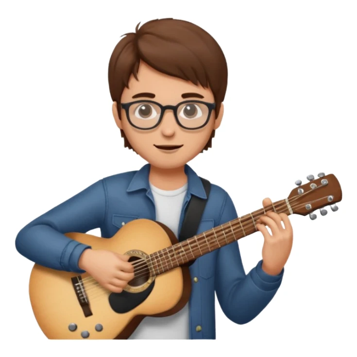 Guy with brown hair playing guitar with glasses sticker
