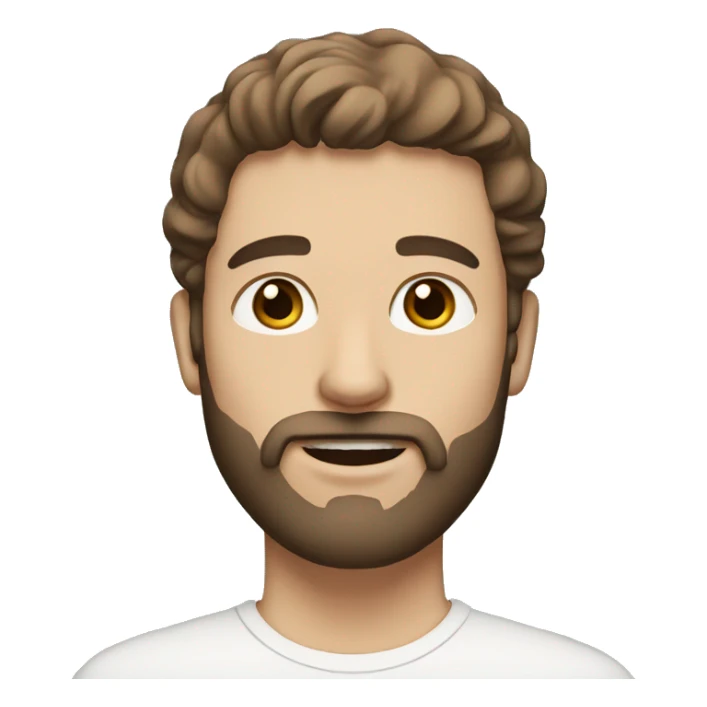 A white man with brown eyes, brown hair, and a beard with white cat  sticker