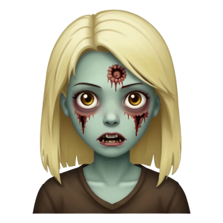 faça uma menian zumbi com o cabelo liso castanho escuro com algumas mechas loiras sticker
