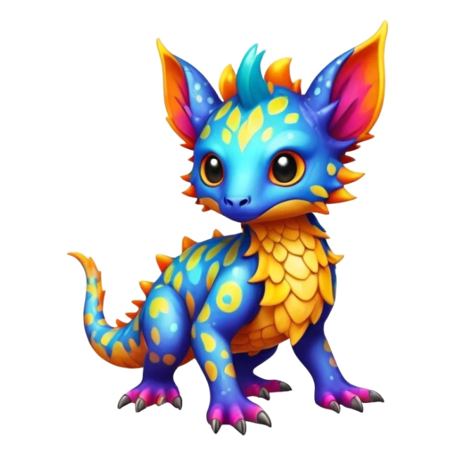 a colorful edgy cute vernid-fionbri-creature with splash patterns full body  sticker