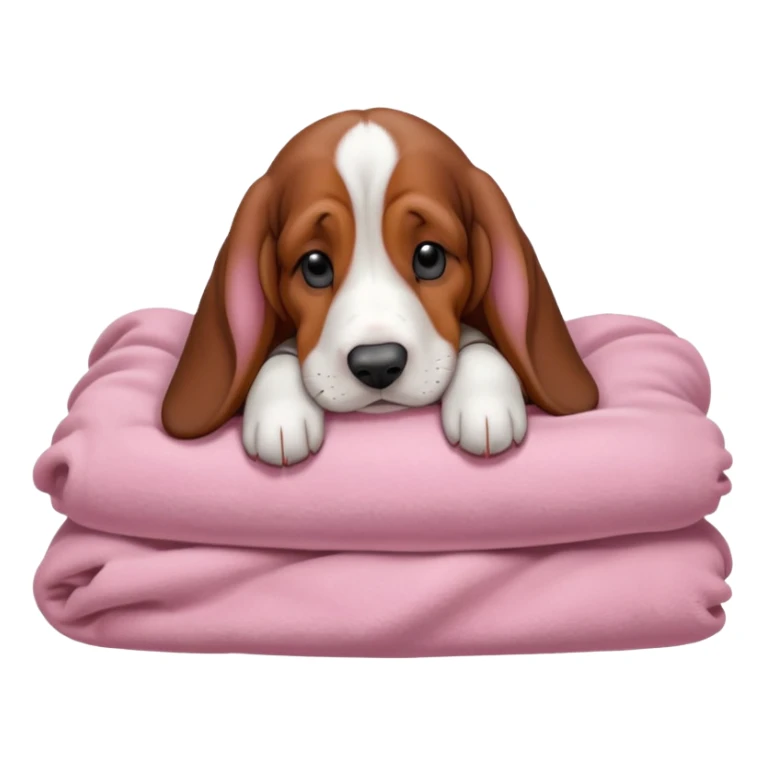 A baby basset hound sleeping on a baby pink blanket  sticker