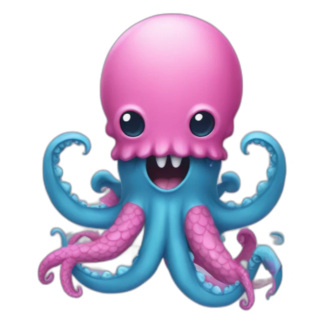 an adorable blue kraken fighting another pink kraken  adorable sticker