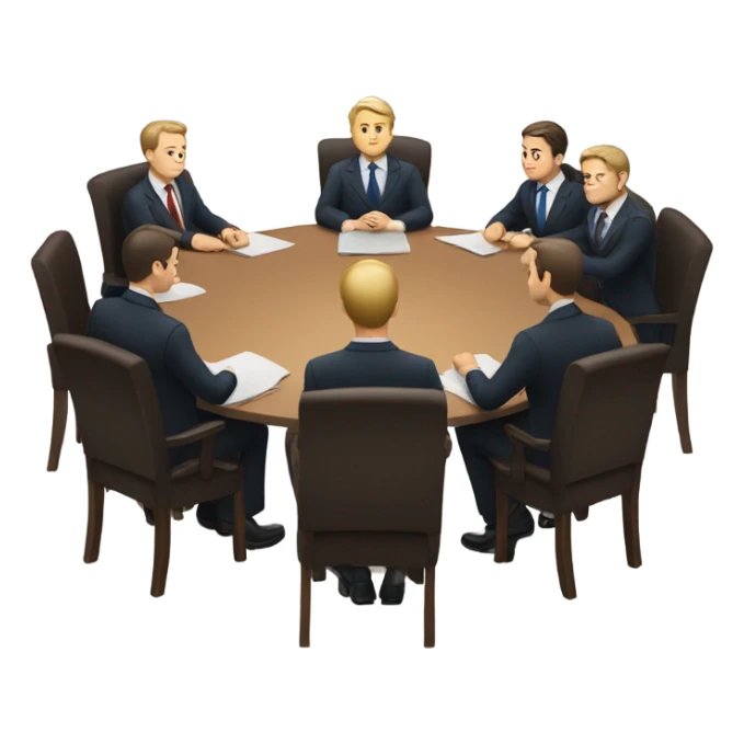 6 Caucasian men in suits sitting at a round table sticker