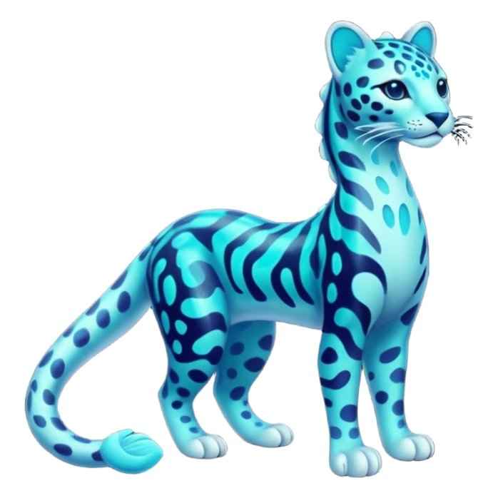 Bioluminescent Neon-Cyan Ripple-Patterned Soft-Scaled Aquatic Fantastical Liepard-Amaura-Manokit-fusion creature (full body) sticker