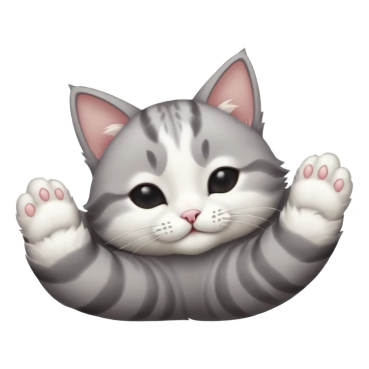 grey and white small cat eyes closed lying down upside down with paws stretched out straight in different directions sticker