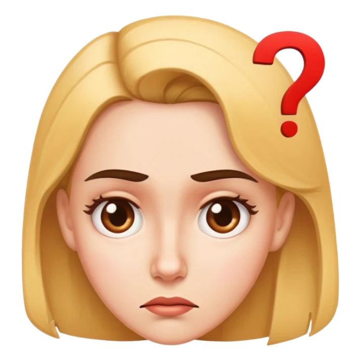 A woman with a confused facial expression, furrowed brow, and question mark above her head sticker