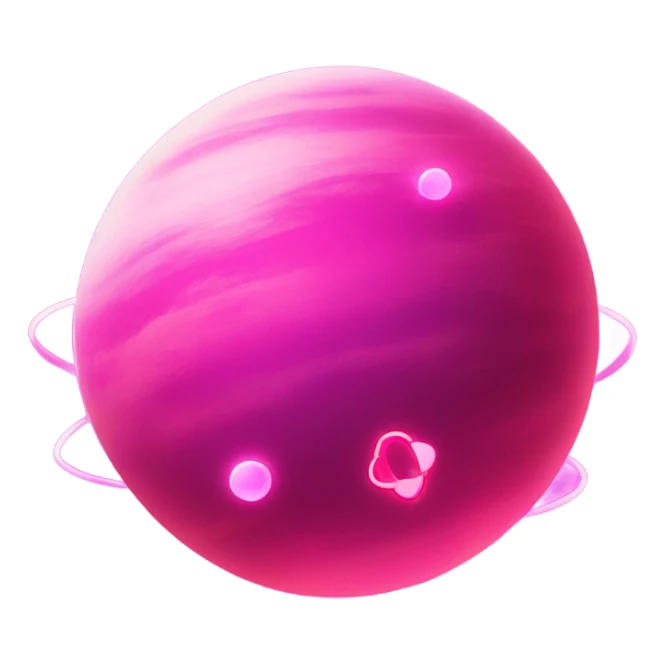 Neon pink planet with glowing rings and hearts  sticker