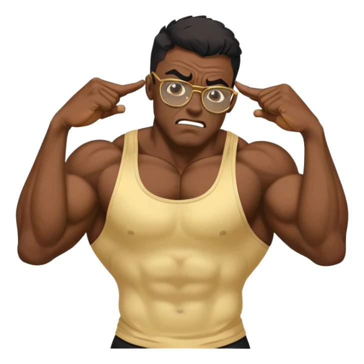 black bodybuilder with gold glasses frustrated pulling hair sticker