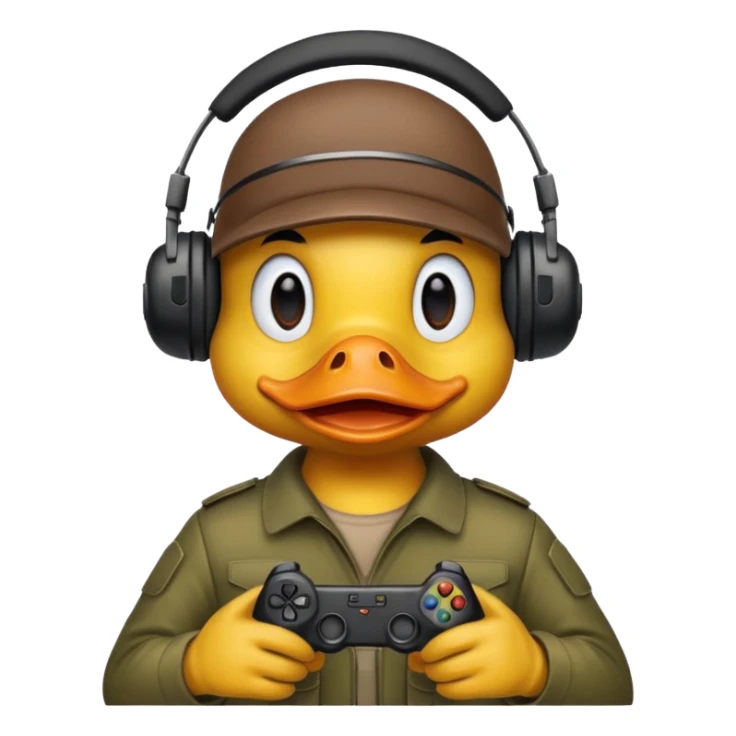 Gamer duck playing first person shooter game sticker