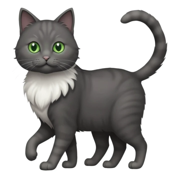 full body gorgeous solid dark grey cat with green eyes, white paws and white whiskers walking sticker
