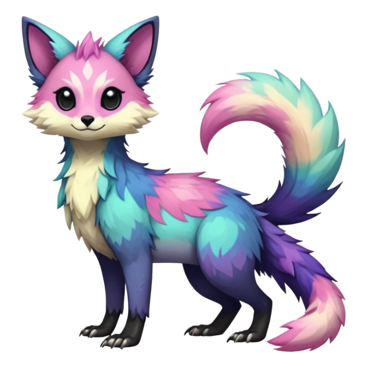 Rare realistic exotic edgy cute pastel gothic epic pretty beautiful handsome gorgeous aesthetic colorful vibrant Vernid-Trico-species-Fakemon-creature by LiLaiRa, 4 legs, 1 tail, random markings, (full body) sticker