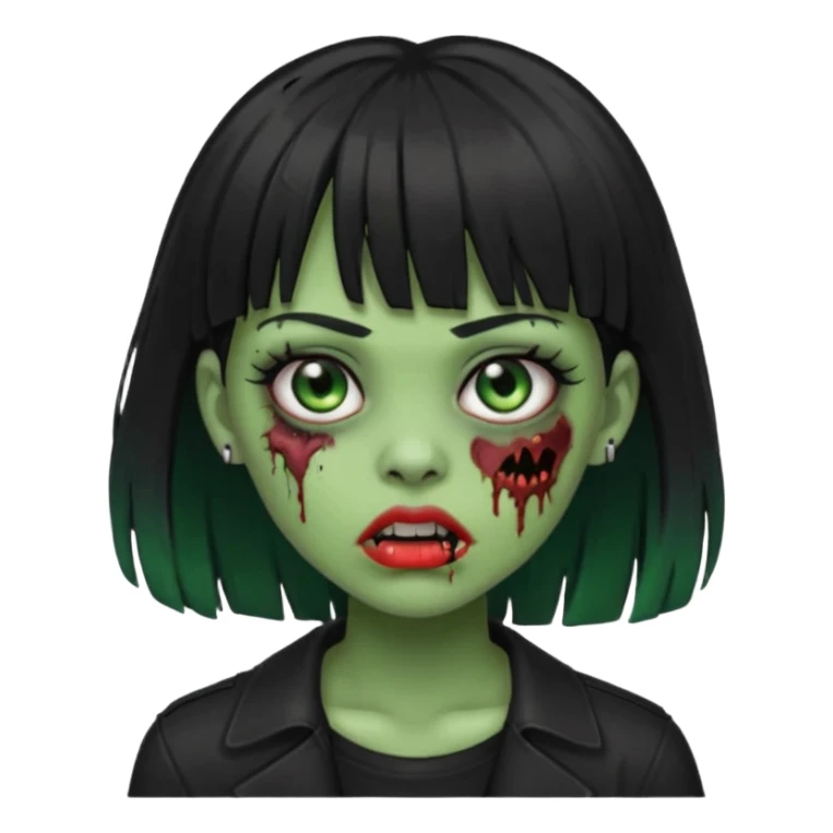 garota zumbi(cor de pele verde), com cabelos pretos e franja, roupa preta e com piercing na boca  sticker