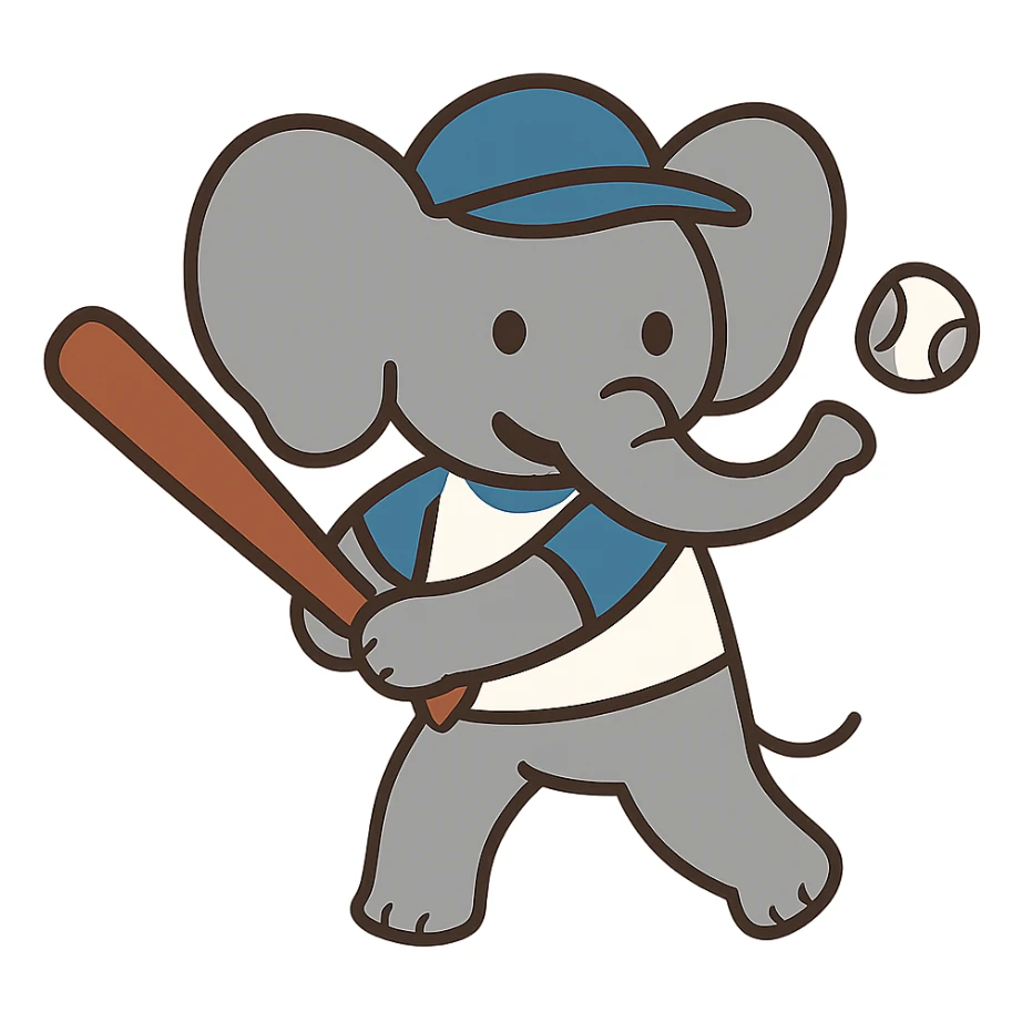 flat toon style elephant playing baseball sticker