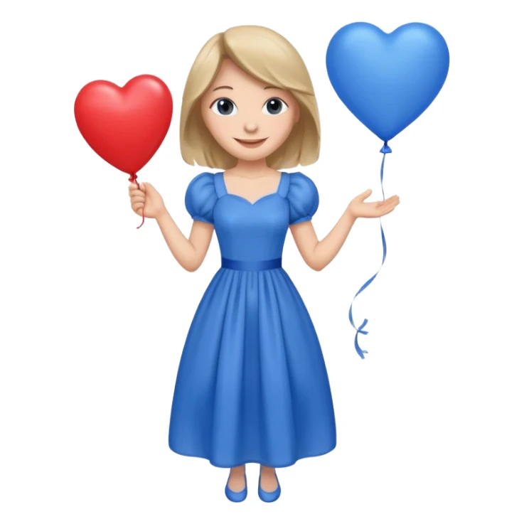 female wearing dress, holding balloon blue heart sticker