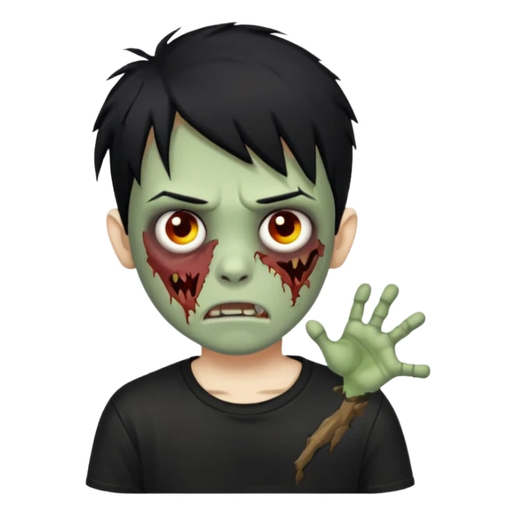 boy zombie with black hair emo black tshirt sticker