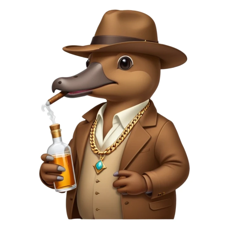 Platypus with a Cuban link chain smoking a cigar with a tequila bottle in his hand sticker